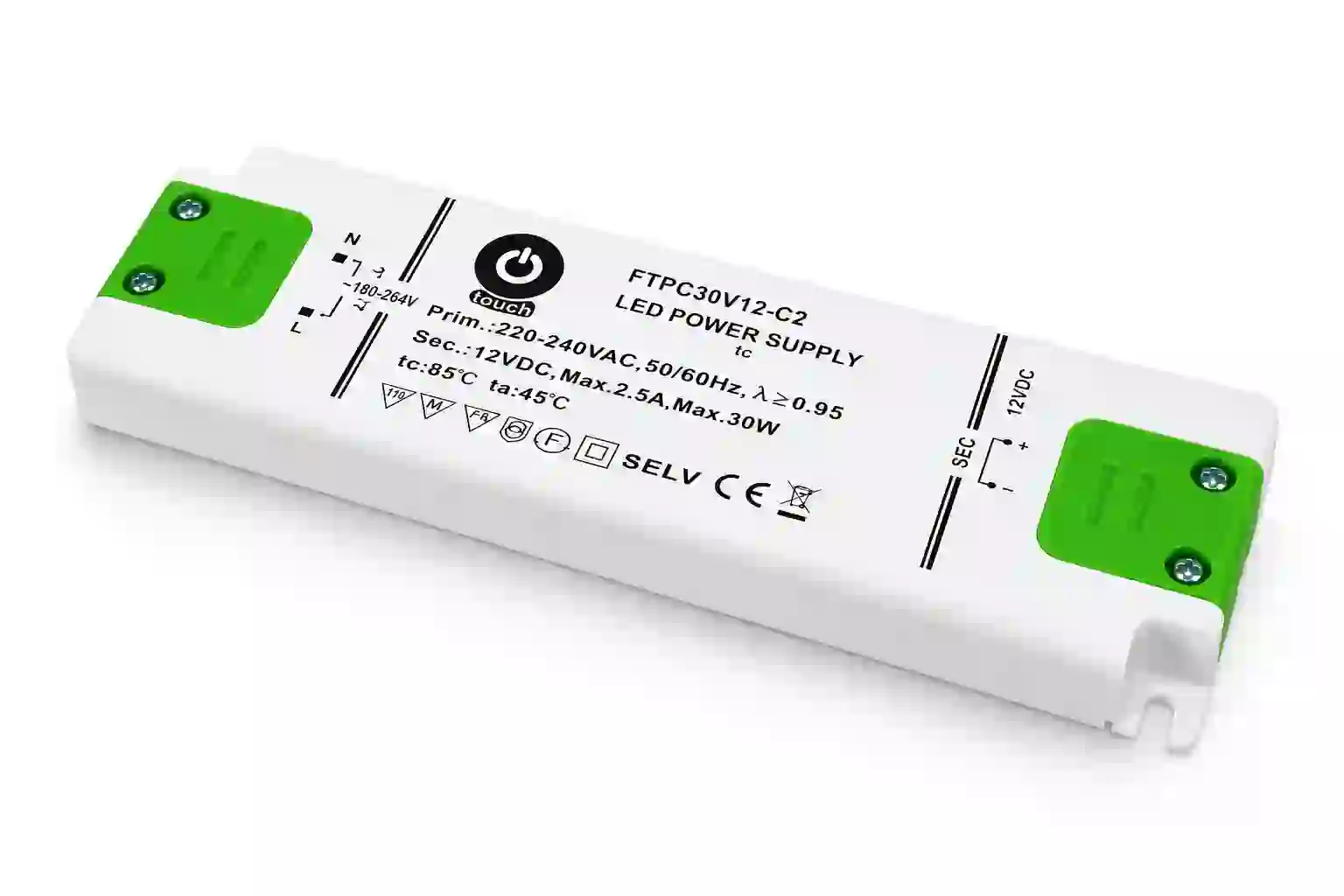 Nábytkový LED napájecí zdroj FTPC30V-C2 12V 30W 2,5A IP20 pro LED pásky a vnitřní instalace